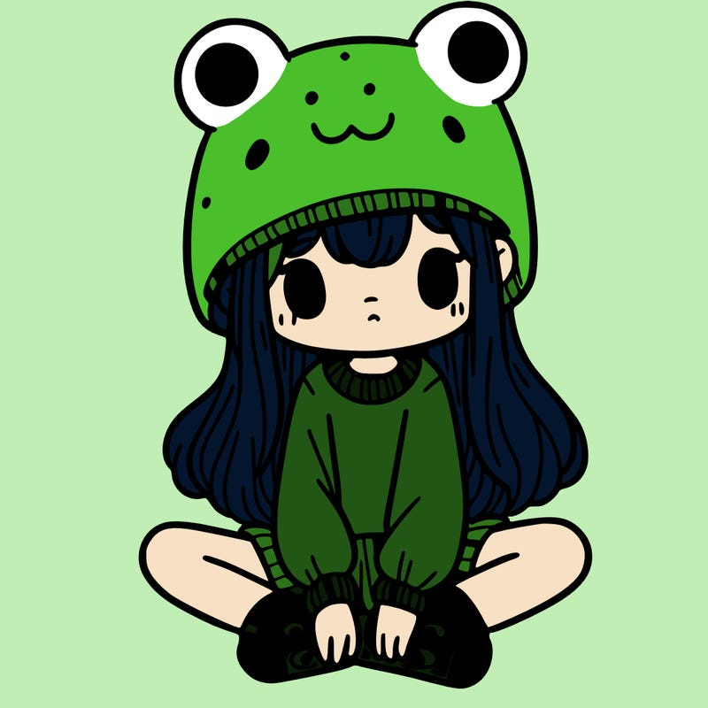 a girl wearing a frog hat and some frog socks