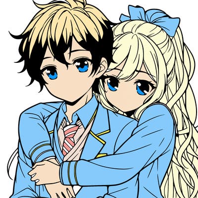 girl and boy hugging anime