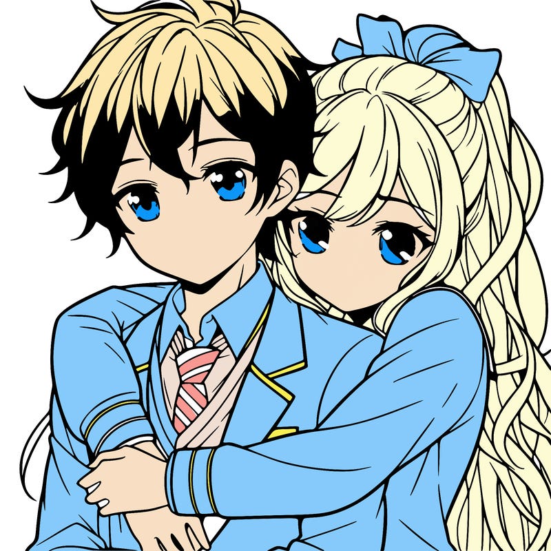 girl and boy hugging anime