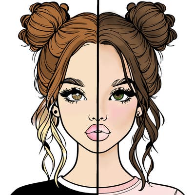 realistic girl with two buns in hair and lips