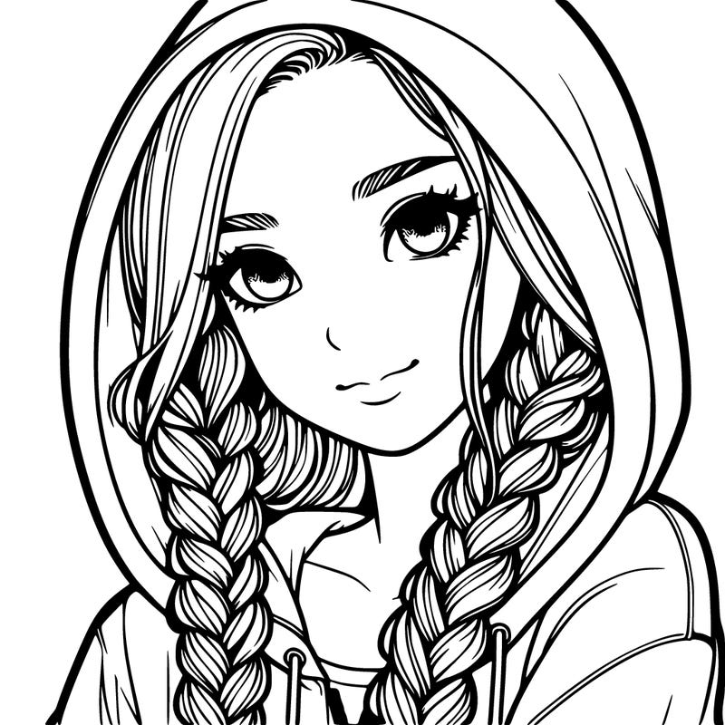 realistic girl with braids in a hoodie