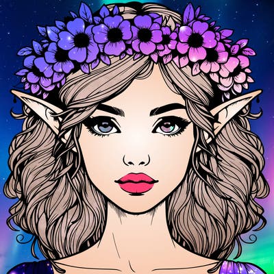 realistic female elf with flower crown