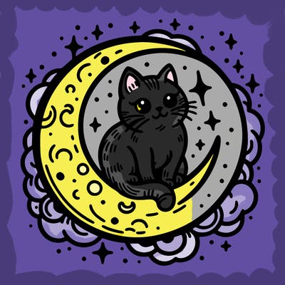 cat on the moon tattoo