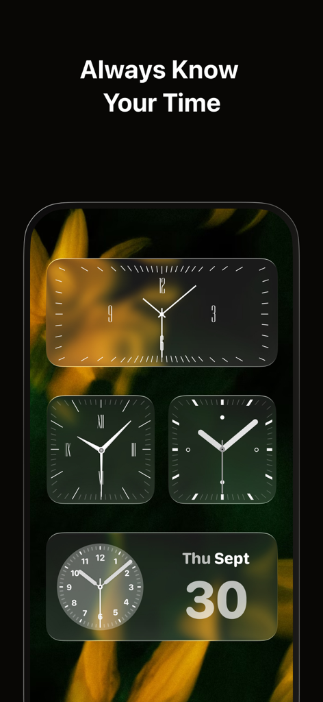 Widgets estéticos de reloj analógico en una pantalla de inicio de iPhone