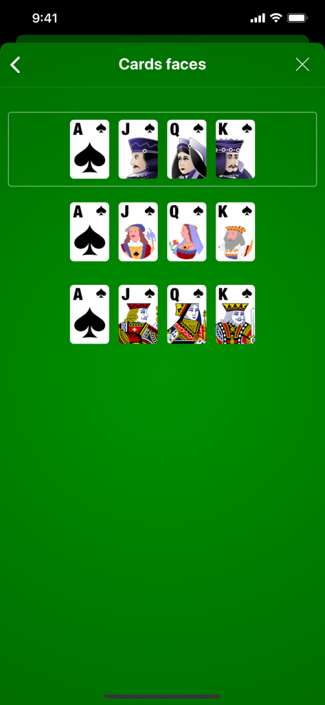 Solitaire The Game - Customizable card face design options in the solitaire game settings