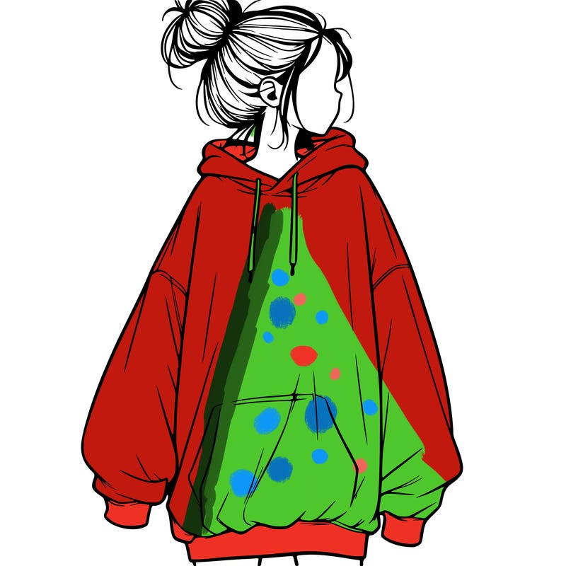 realistic girl with a oversized sweatshirt on and a bun