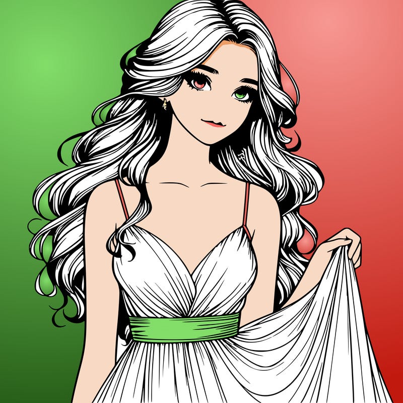 realistic girl in flowy silky prom dress