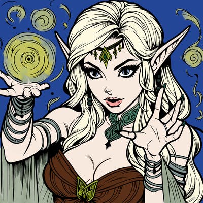 realistic scary beautiful elf sorceress casting spell