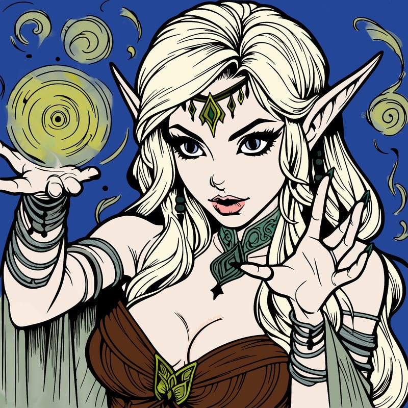 realistic scary beautiful elf sorceress casting spell
