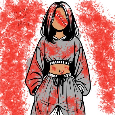 realistic girl faceless with baggy pants and a crop top