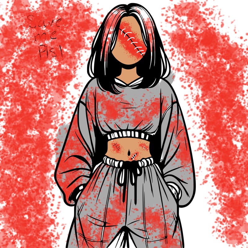 realistic girl faceless with baggy pants and a crop top