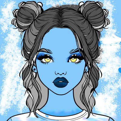 realistic girl with two buns in hair and lips