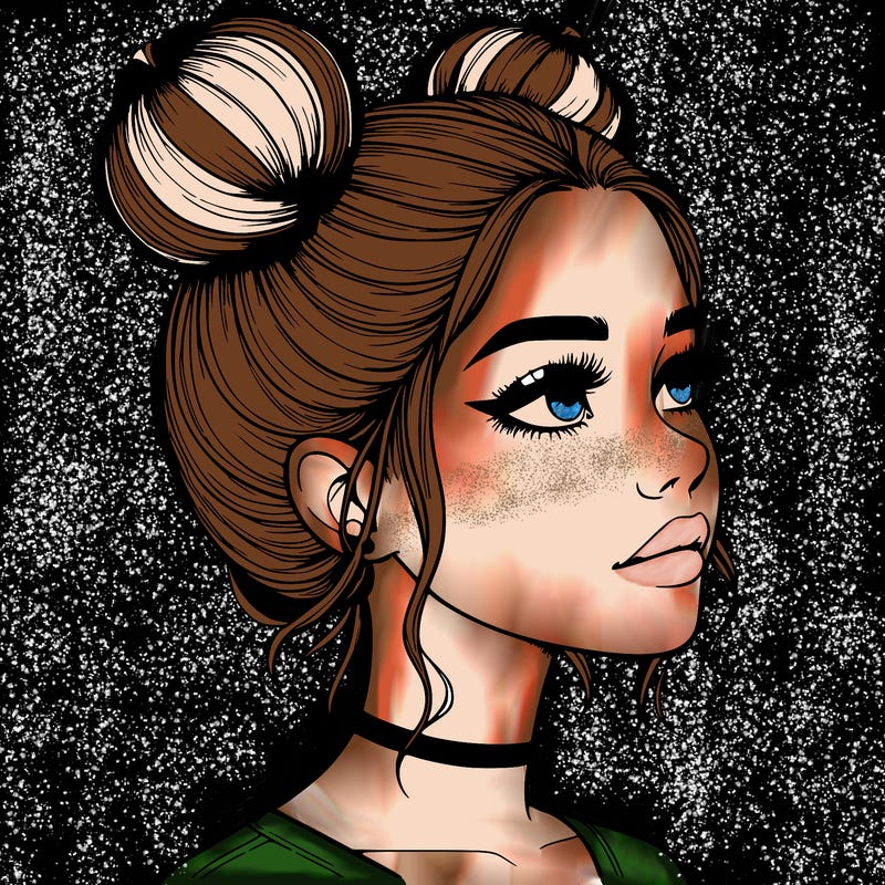 realistic girl with buns on the top of her head