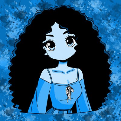 a black anime girl with long afro hair