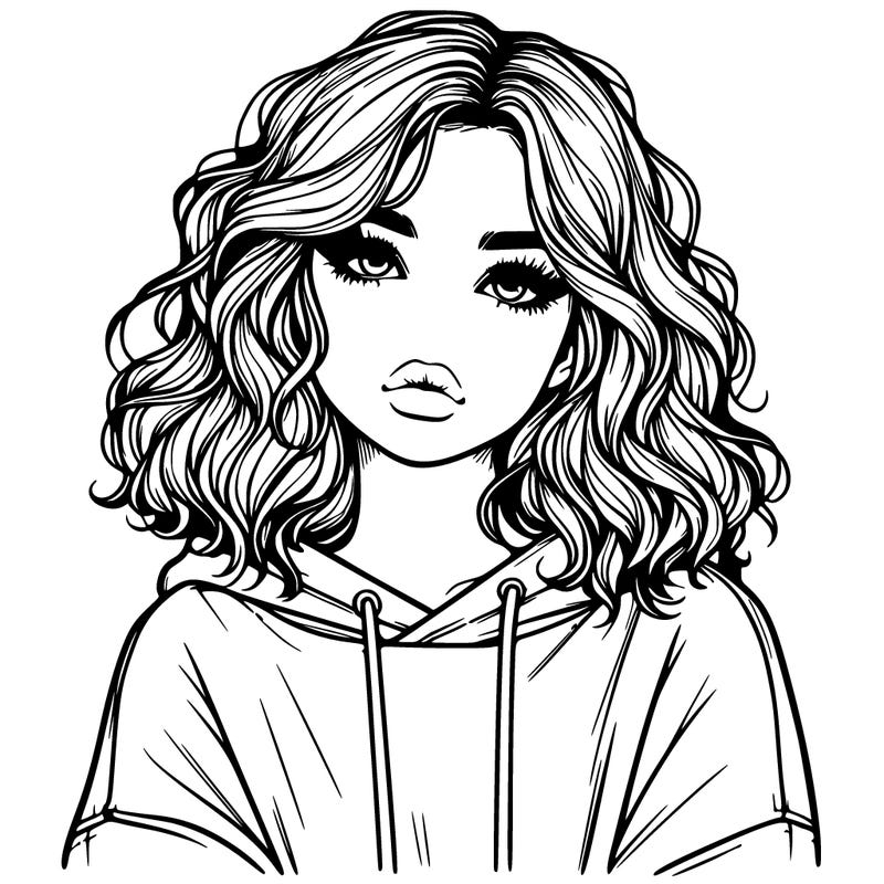 realistic girl with wavy hair, sweat shirt that hangs off both shoulders and lips