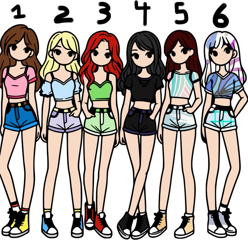 a group of girls wearing crop tops and shorts