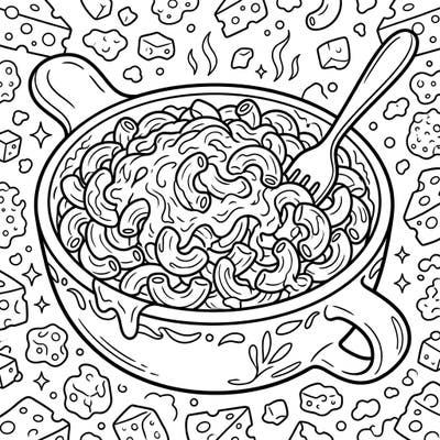 Dive into a warm bowl of creativity with this delightful Macaroni and Cheese coloring page. It's the perfect treat for food lovers of all ages looking for a relaxing artistic escape.