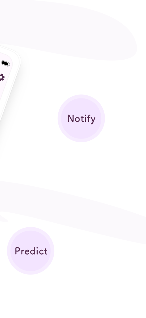 Simple Cycle Tracker Simpluna - Gráfico mostrando os recursos de notificação e previsão do aplicativo de rastreamento de período minimalista Simpluna