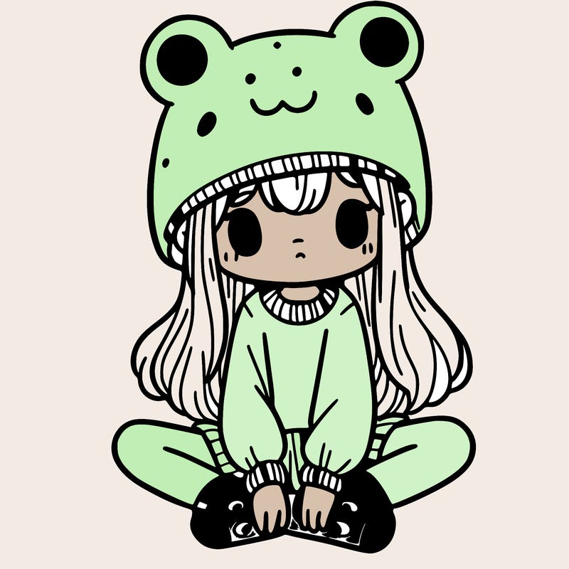 a girl wearing a frog hat and some frog socks