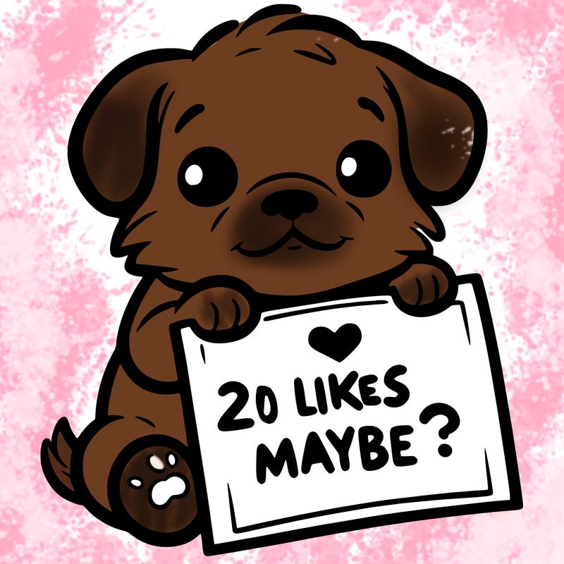 a puppy holding a sign that says 2 likes maybe?