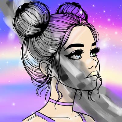 realistic girl with buns on the top of her head