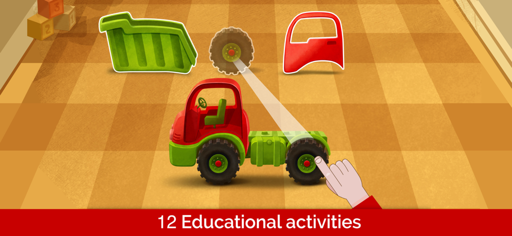 Learning Games for Toddlers AZ - A toddler educational game activity where a child matches toy truck parts to build a vehicle