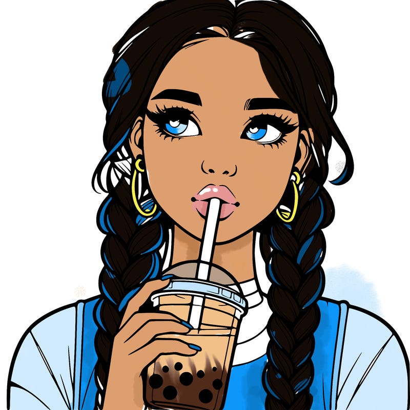 realistic girl with braided hair drinking boba