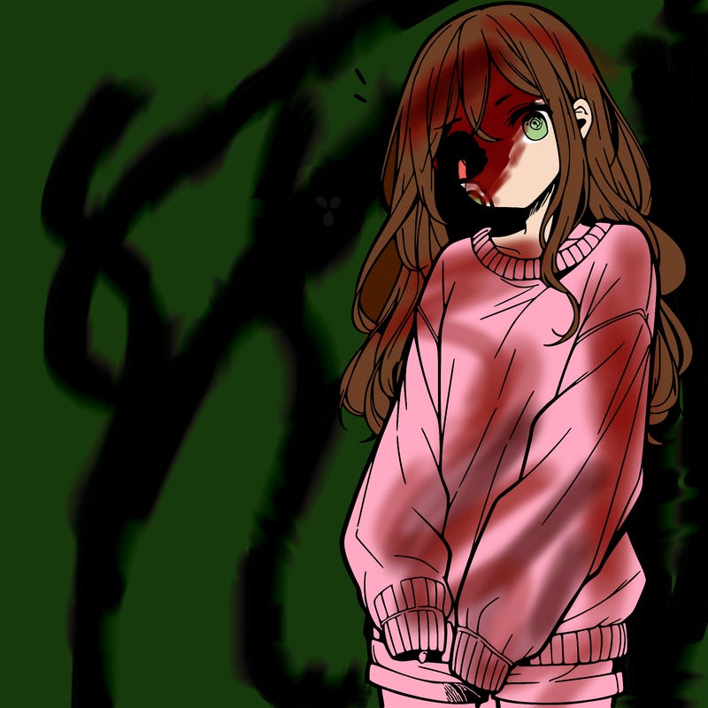 manga teen girl  in a sweater and baggy pants