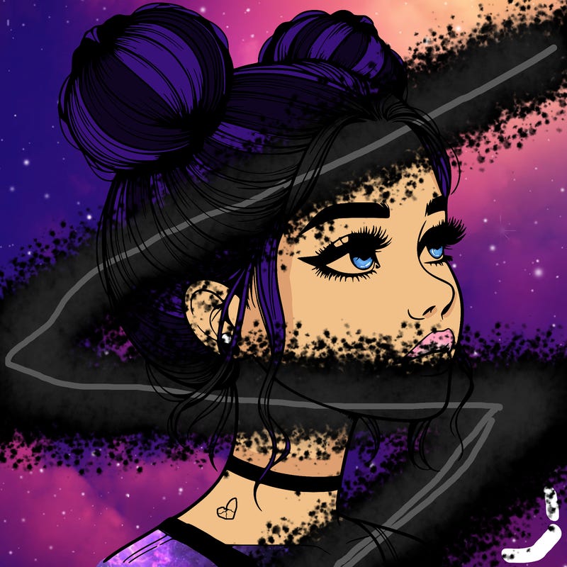 realistic girl with buns on the top of her head