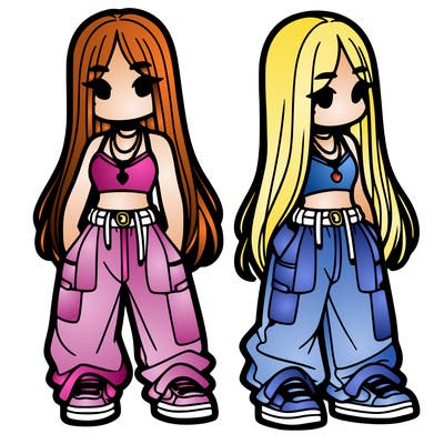 girl in baggy pants crop top and long hair