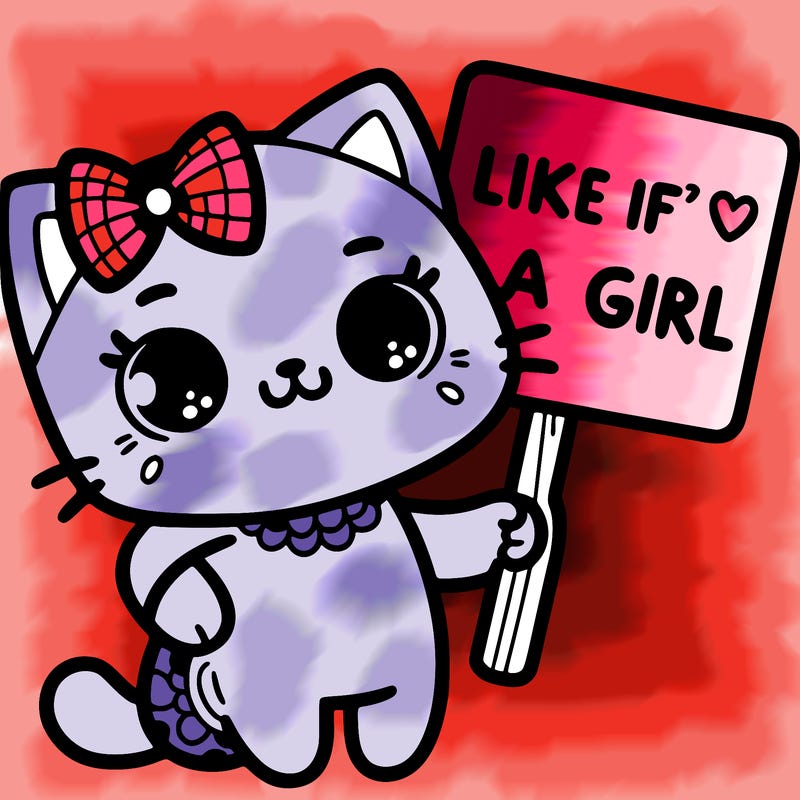 cat holding a sign that says like if you’re a girl