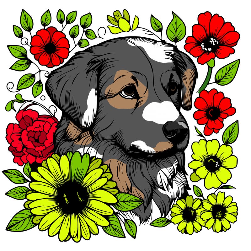 realistic dog with flowers
