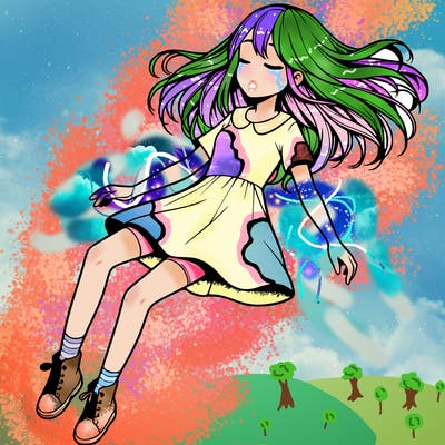 realistic girl floating