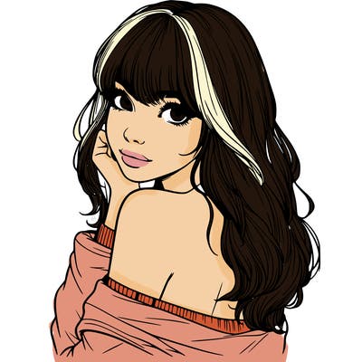 realistic girl with bangs looking over her shoulder