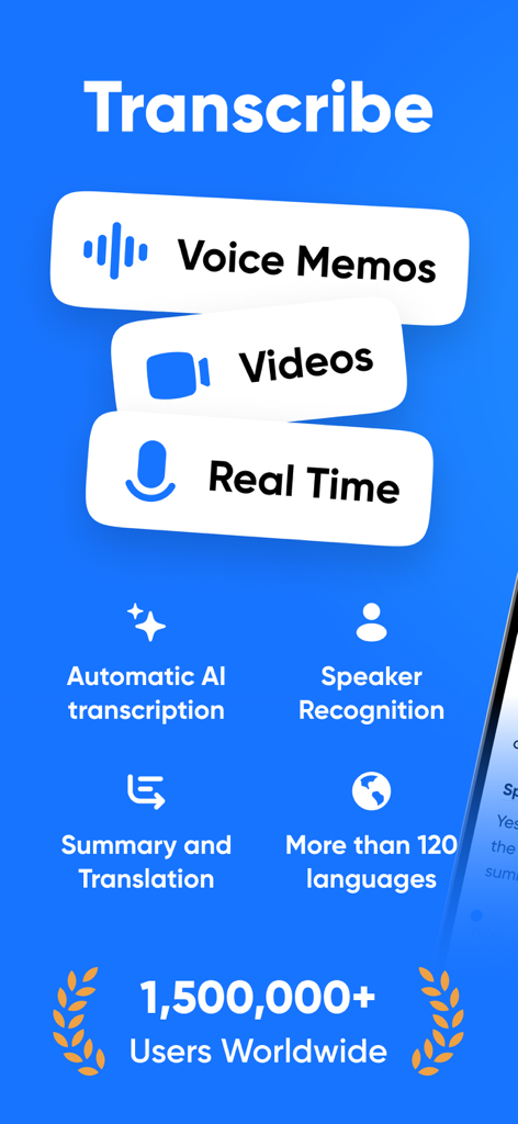 ボイスメモや動画用のAI文字起こし、話者認識、要約、翻訳を含むTranscribeアプリの機能概要。