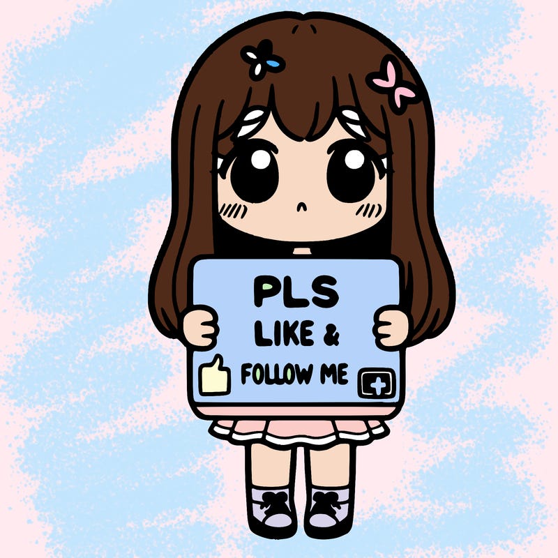 girl holding a sign that says pls like and follow me
