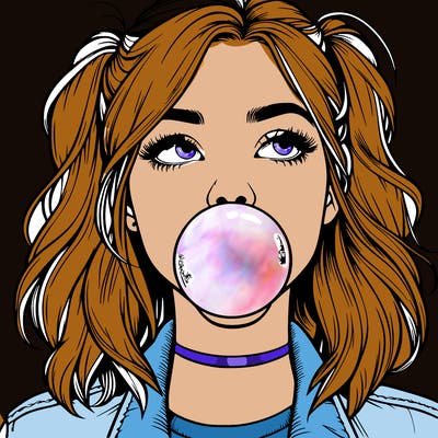 realististic girl blowing bubble -gum