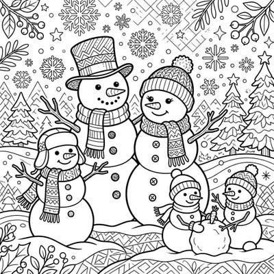 Discover the joy of winter with this delightful snowman family coloring page. Designed with large print and clear outlines, it's perfect for seniors to enjoy a relaxing and creative activity.