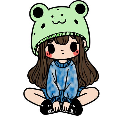 a girl wearing a frog hat and some frog socks