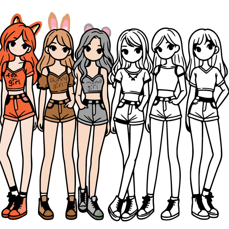 a group of girls wearing crop tops and shorts