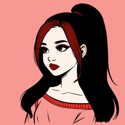 realistic girl with a high ponytail