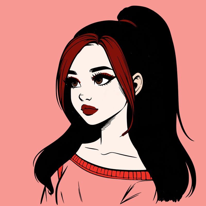 realistic girl with a high ponytail