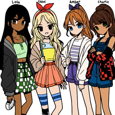 teen manga girls group of 4