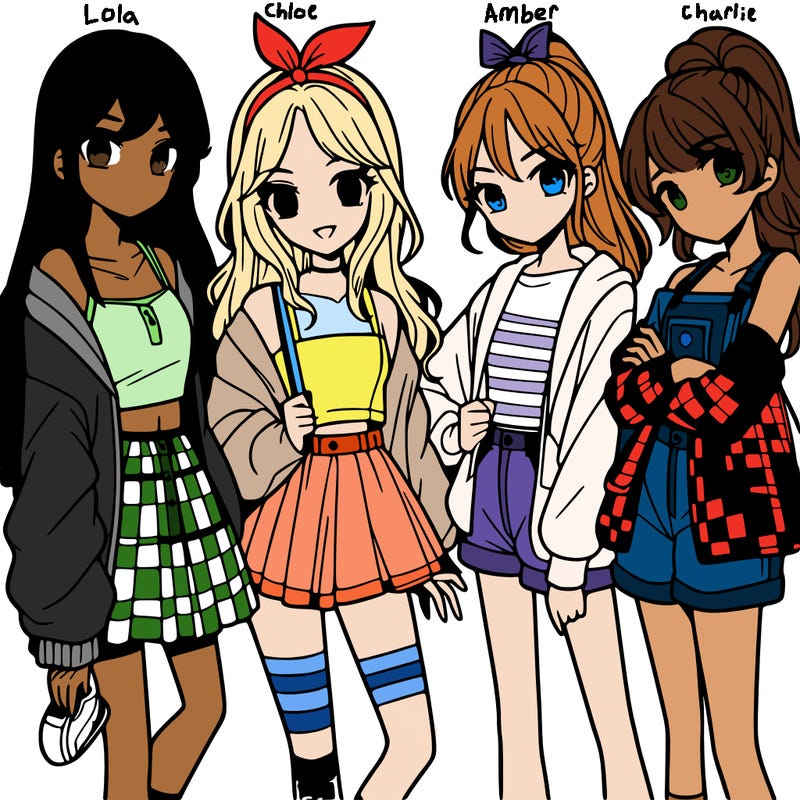 teen manga girls group of 4
