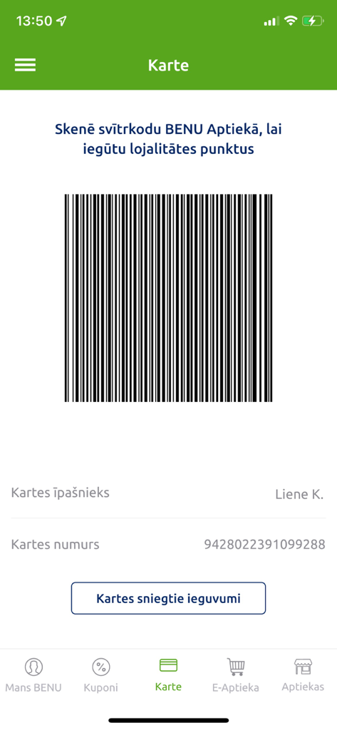 BENU Aptieka - Digital loyalty card barcode in the BENU Aptieka pharmacy app