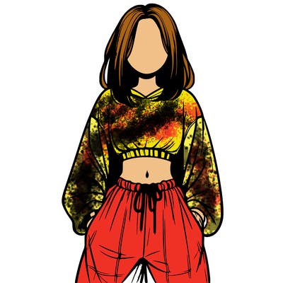 realistic girl faceless with baggy pants and a crop top