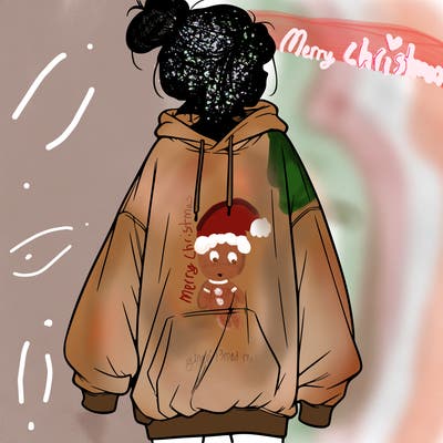 realistic girl with a oversized sweatshirt on and a bun