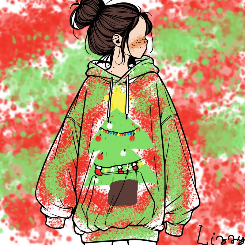 realistic girl with a oversized sweatshirt on and a bun