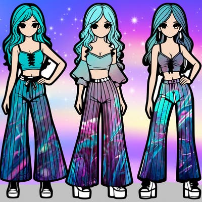 girls with flare pants and crop tops realistic