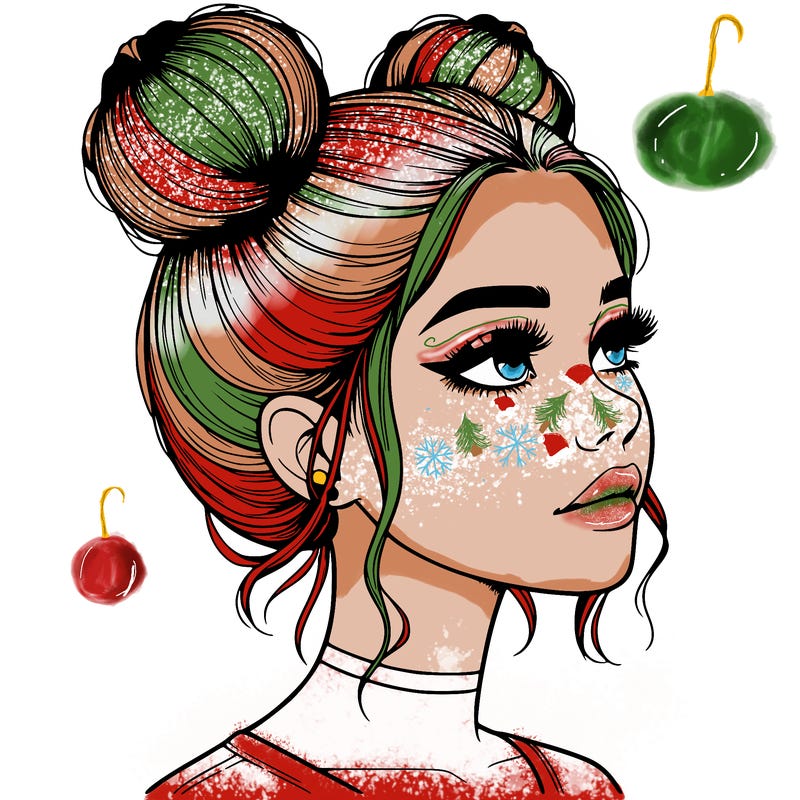 realistic girl with buns on the top of her head